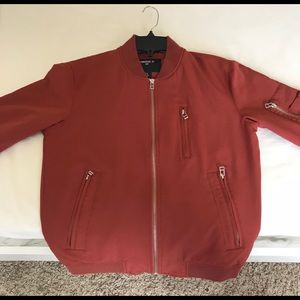 Forever 21 Men's S Red / Brown Long Bomber Jacket